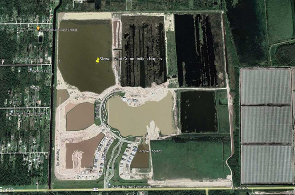 Skysail development site after cut-and-fill dredging, graded to the project design